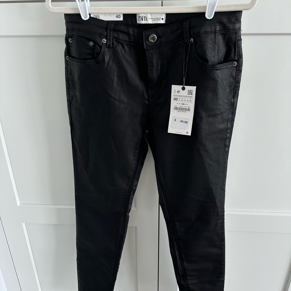 Zara Premium “The Skinny” black coated jeans